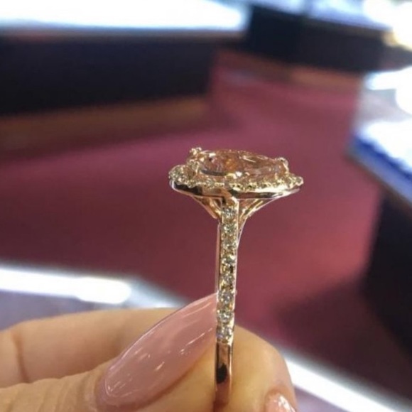 NEW 18K Rose Gold Diamond Halo Teardrop Ring - Picture 5 of 5